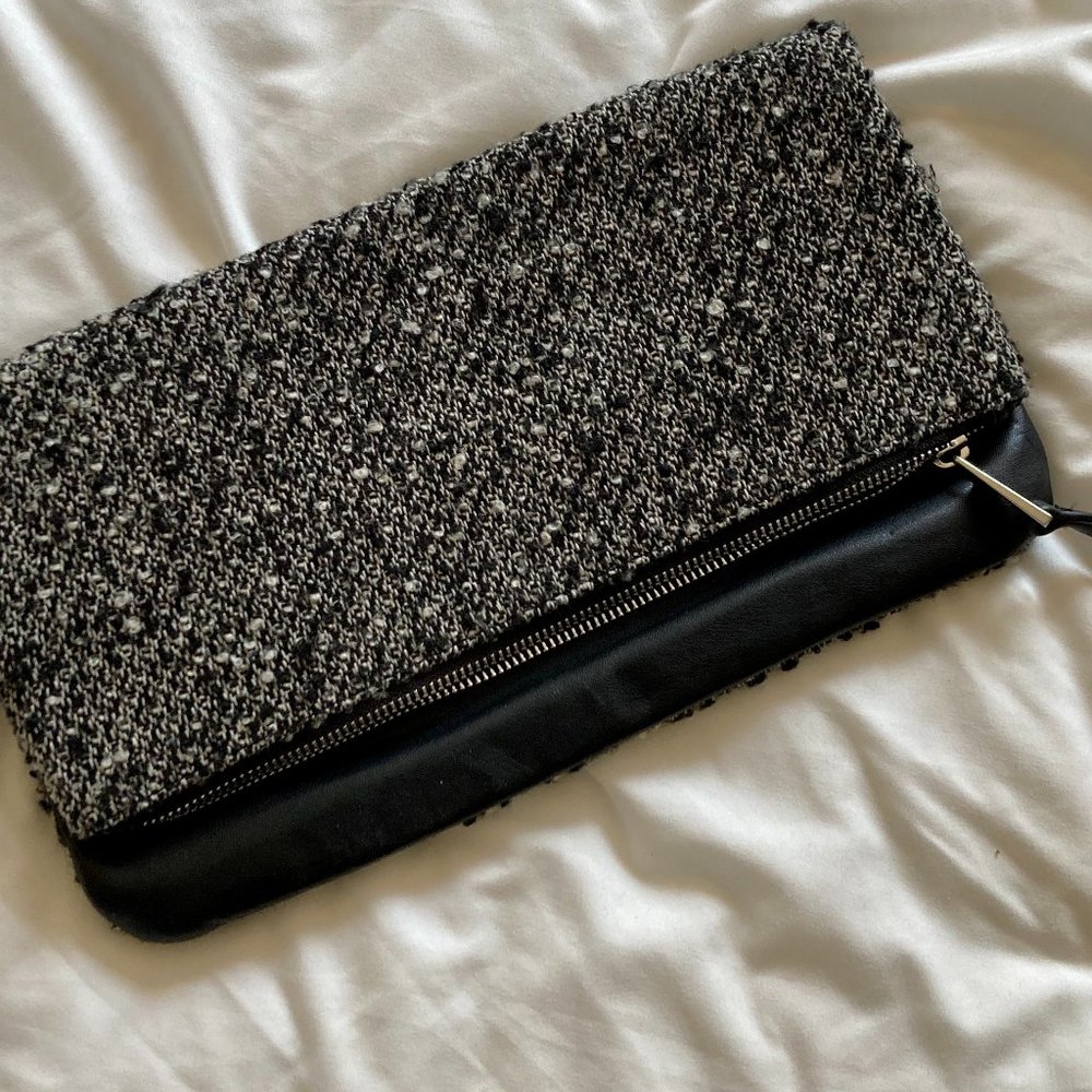 NWOT FAUX LEATHER AND WOOL KNIT CLUTCH / FOLDING CLUTCH